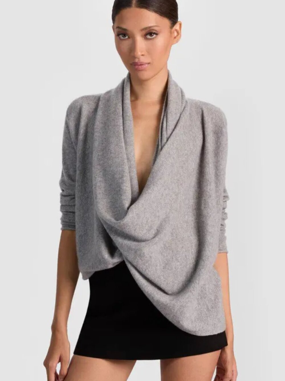 Alice + Olivia Jules Drape Cashmere Pullover (Grey) - Small